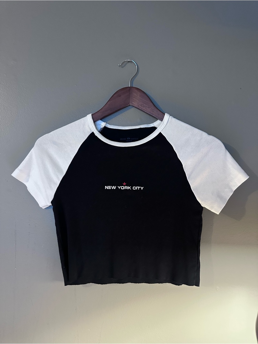 Brandy Melville Black & White Raglan New York City Crop Tee Size Small